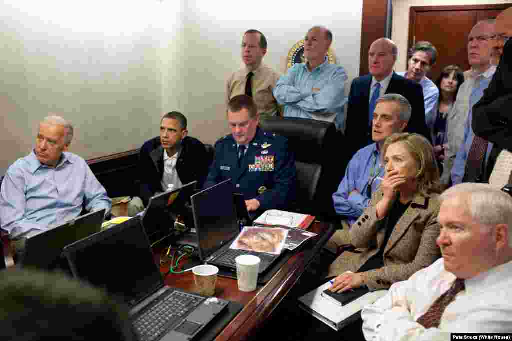 U.S. President Barack Obama (second from left) and then-Vice President Joe Biden (left) along with members of the national security team watch the raid unfold. &nbsp; Biden was reportedly the only top official who opposed the attack taking place at that time.