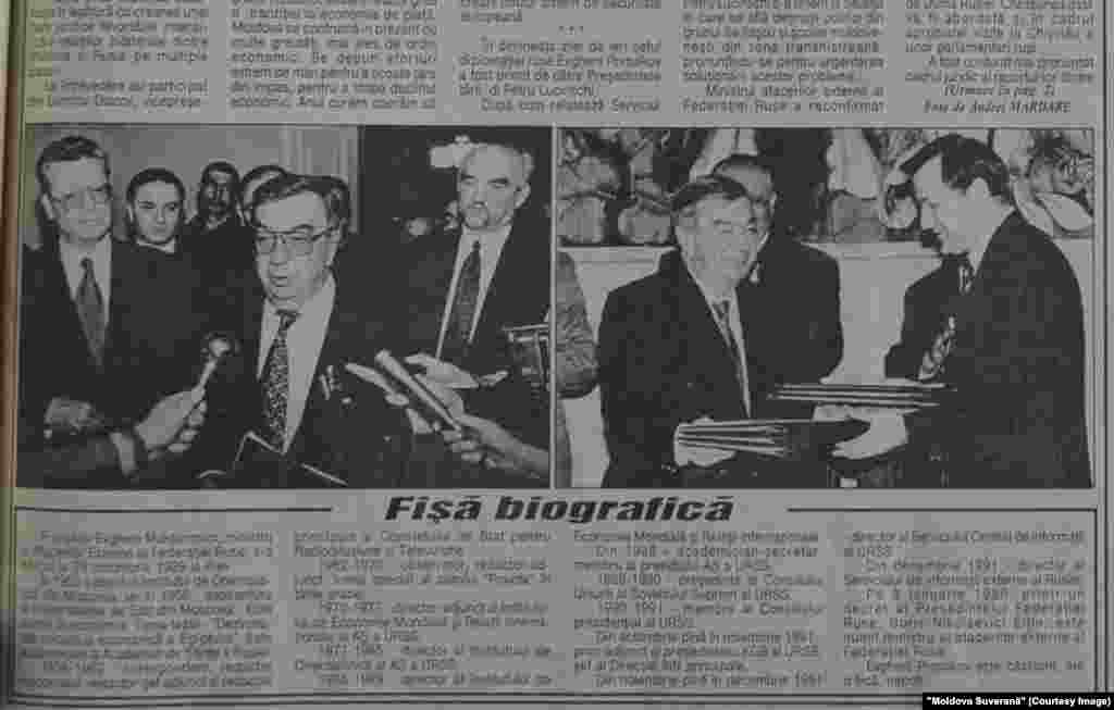 &quot;Moldova Suverană&quot;, 12 aprilie 1997, ministru rus de Externe Evgheni Primakov la Chişinău