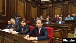 Armenia - Prime Minister Hovik Abrahamian and newly appointed members of his cabinet attend a parliament session, Yerevan, 30Apr2014.