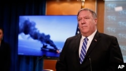 Secretary of State Mike Pompeo speaks during a media availability at the State Department, Thursday, June 13, 2019, in Washington. (AP Photo/Alex Brandon)
