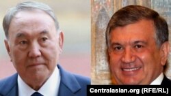 На комбинированном фото — президент Казахстана Нурсултан Назарбаев (слева) и президент Узбекистана Шавкат Мирзиеев.