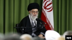 Supreme Leader Ayatollah Ali Khamenei speaks during a ceremony on the occasion of Iran's national nuclear day in Tehran on April 9, 2014.