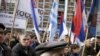 Kosovar Serbs took to the streets of Mitrovica on February 10 to protest newly launched ethnic Albanian Kosovo security forces.