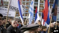 Kosovar Serbs took to the streets of Mitrovica on February 10 to protest newly launched ethnic Albanian Kosovo security forces.