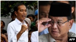 د انځور چپ لوري ته د اندونیزیا ولسمشر جوکو ویدودو او ښي لوري ته د دغه هېواد ولسمشرۍ ته کاندید پخوانی متقاعد جنرال پرابوو سوبیانټو