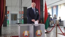 Belarusian President Alyaksandr Lukashenka casts his vote.