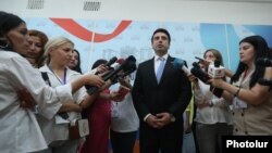 Armenia - Parliament speaker Alen Simonian talks to journalists, August 25, 2021.