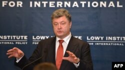 Ukrainian President Petro Poroshenko speaks at the Lowy Institute, a policy think tank, in Sydney on December 12.