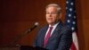 U.S. -- Senator Bob Menendez (D-NJ) gives a speech announcing he will not support Presiden's Iran nuclear deal at Seton Hall University in South Orange, New Jersey, August 18, 2015