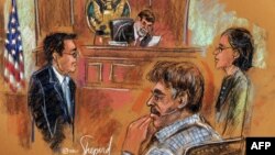 A courtroom drawing shows U.S.-Iranian citizen Manssor Arbabsiar (second from right) in a New York court in October over an alleged Iranian government-directed plot to murder the Saudi Ambassador to the United States.