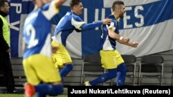 Valjon Berisha nakon gola na utakmici Kosovo - Finska