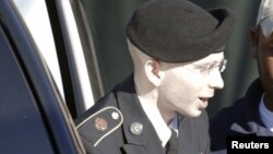 U.S. Army Private First Class Bradley Manning arrives for his court-martial at Fort Meade, Maryland, on June 4.