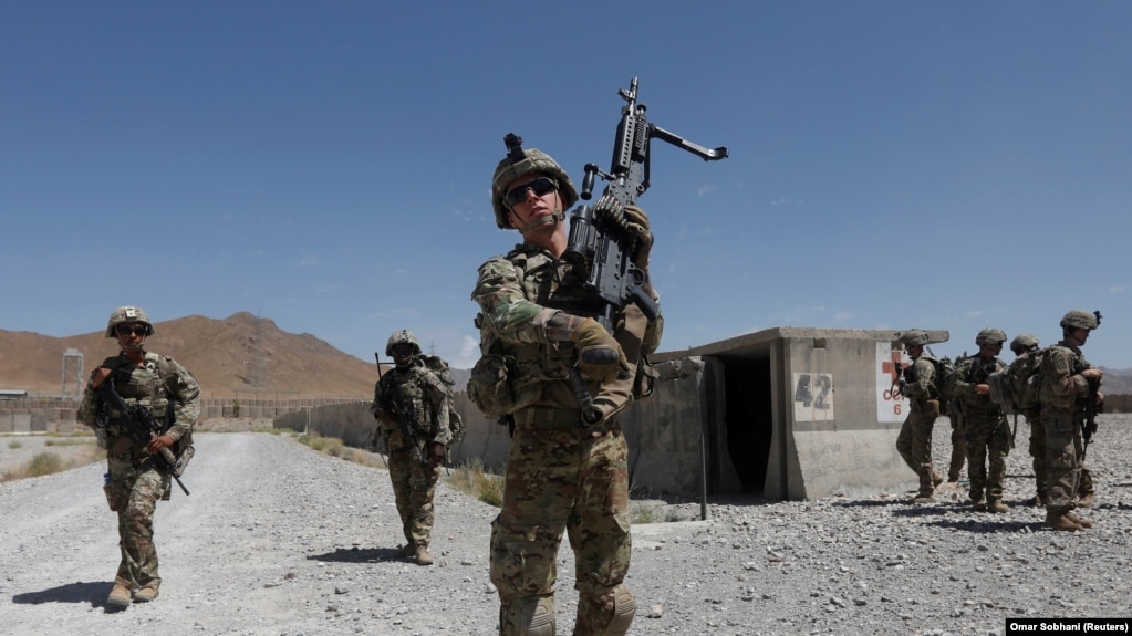 U.S. troops patrol at an Afghan National Army base in Logar Province (file photo)