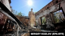 Разрушенный Национальный музей Григория Сковороды в селе Сковородиновка Харьковской области, 7 мая 2022 года
