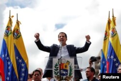 Апазыцыйны лідэр Хуан Гуайдо на акцыі ў Каракасе 23 студзеня
