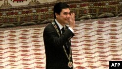 Reelected President Gurbanguly Berdymukhamedov at his inauguration in Ashgabat on February 17