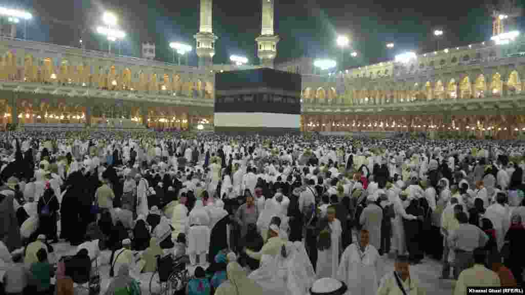 Muslim pilgrims around Kaaba in the Sacred Mosque in Mecca City