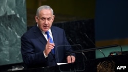 Israel's Prime Minister Benjamin Netanyahu speaks to the United Nations General Assembly in New York on September 19.