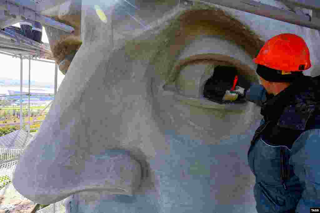The renovation teams will also be installing spikes to prevent birds from settling in the monument’s eyes, which has caused unsightly “tears” to form in the past.