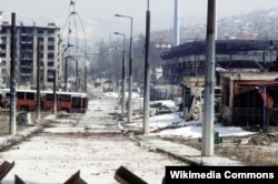 Разбомбленная улица Сараево. Босния и Герцоговина, март 1996 года