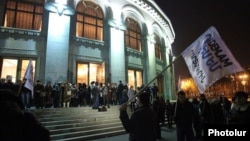 Armenia - Spectators leave the National Opera Theater in Yerevan following the announcement of a strike by its singers and musicians, 10Feb2014.