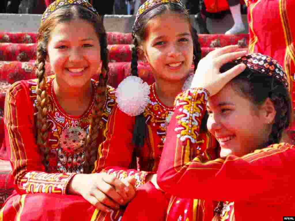 Girls wait their turn to perform during a festival in Ashgabat, Turkmenistan. - Photo by RFE/RL