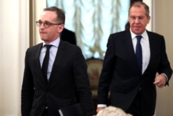 Глава МЗС Німеччини Гейко Маас (ліворуч) та глава МЗС Росії Сергій Лавров після переговорів у Москві, 18 січня 2019 року