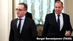 Ministri i Jashtëm i Gjërmanisë, Heiko Maas, dhe homologu i tij rus, Sergei Lavrov. Moskë, 18 janar 2019.