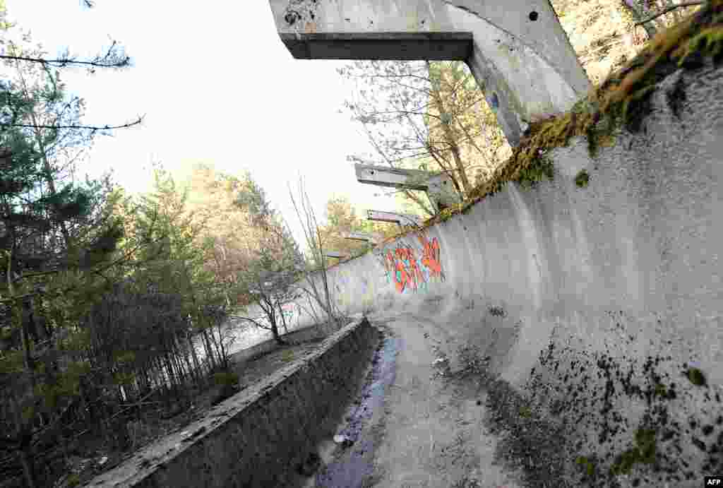 The disused bobsled track on Mount Trebevic, near Sarajevo