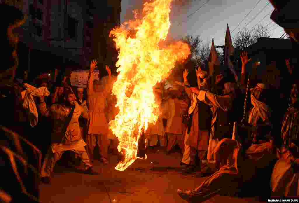 Pakistani demonstrators burn the U.S. flag at a protest in Quetta. (AFP/Banaras Khan)
