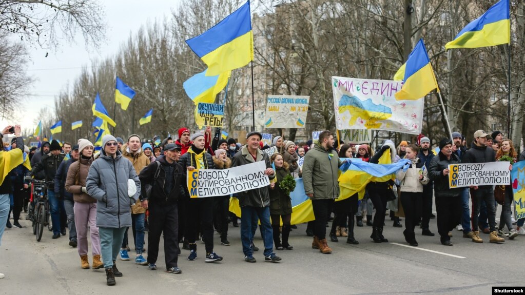 Мелітопольці протестують проти російської окупації, 7 березня 2022 року