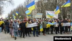 Акцыя пратэсту супраць расейскай агрэсіі ў захопленым расейскімі войскамі Мелітопалі, 7 сакавіка 2022 г.