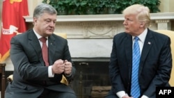 Петро Порошенко (л) і Дональд Трамп під час зустрічі у Білому домі, Вашингтон, 20 червня 2017 року