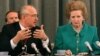 Soviet President Mikhail Gorbachev and British Prime Minister Margaret Thatcher in Moscow on June 8, 1990