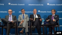 British Ambassador to the US Kim Darrouch (2nd L) speaks during a discussion on "Europe and the Iran Deal" with French Ambassador to the US Gerard Araud (2nd R), German Ambassador to the US Peter Wittig (R). September 2017. File photo