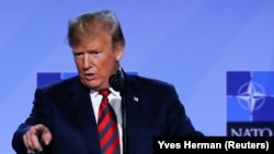 Дональд Трамп выступае на прэсавай канфэрэнцыі пасьля саміту NATO, Брусэль, 12 ліпеня 2018