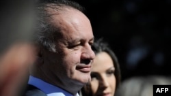 Andrej Kiska and daughter Natalia voted in Poprad in the second round of the Slovak presidential election on March 29.