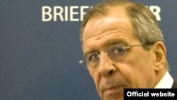 Russian Foreign Minister Sergei Lavrov at an EU-Russia meeting in Luxembourg on April 28