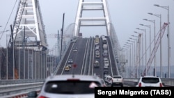 Podul Crimeea, după deschiderea circulației rutiere, în luna mai 2018.