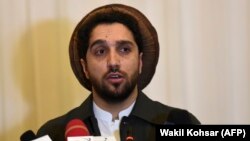 Ahmad Masud speaks at a press conference in Kabul on February 27.