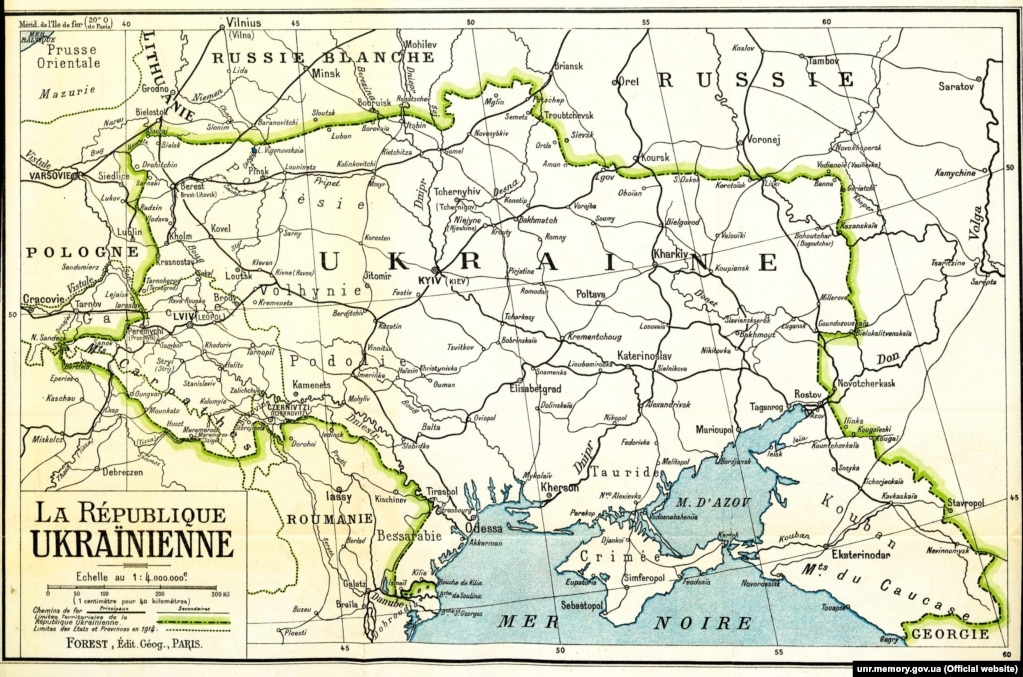 Мапа України, видана у Парижі в 1919 році