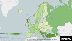 Чисельність мусульман у Європі (клікніть, щоб відкрити інтерактивну мапу)