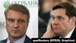 A composite photo of Aleksei Mordashov, who owns the steelmaking giant Severstal, and Sberbank chief German Gref. Both men have been tipped to be included on the upcoming sanctions list. (file photo)