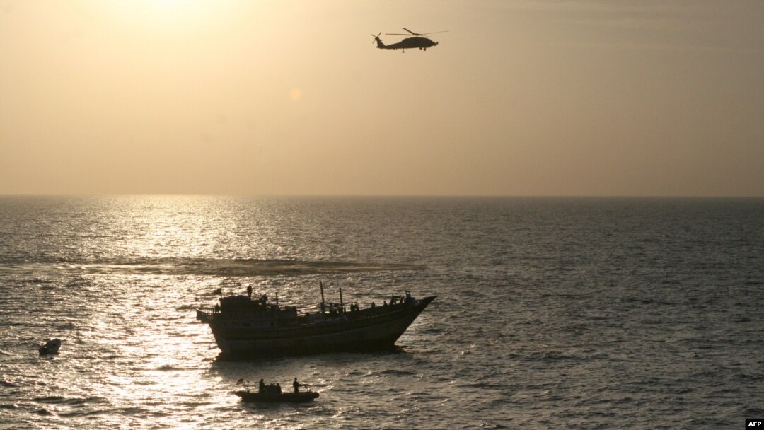 A U.S. Navy photograph of the U.S. operation to free the 13 Iranian sailors from captivity by pirates in the northern Arabian Sea on January 5.