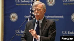 Armenia - U.S. National Security Adviser John Bolton speaks at a news conference in Yerevan, 25 October 2018.