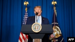 US President Donald Trump makes a statement on Iran at the Mar-a-Lago estate in Palm Beach Florida, on January 3, 2020. - 