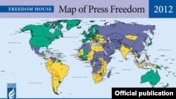 Freedom House ұйымының әлемдегі 2012 жылғы ақпарат еркіндігі жайлы картасы. (Көрнекі сурет)