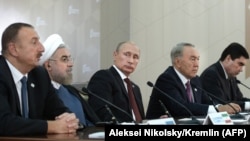Президенты Азербайджана, Ирана, России, Казахстана и Туркменистана на саммите Прикаспийских государств в Актау. 12 августа 2018 года.