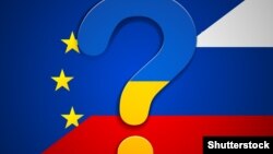 Ukraine -- Ukraine EU Russia map flag flags (shutterstock.com), undated