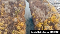 The old riverbed of the Ural River in Uralsk in the West Kazakhstan region